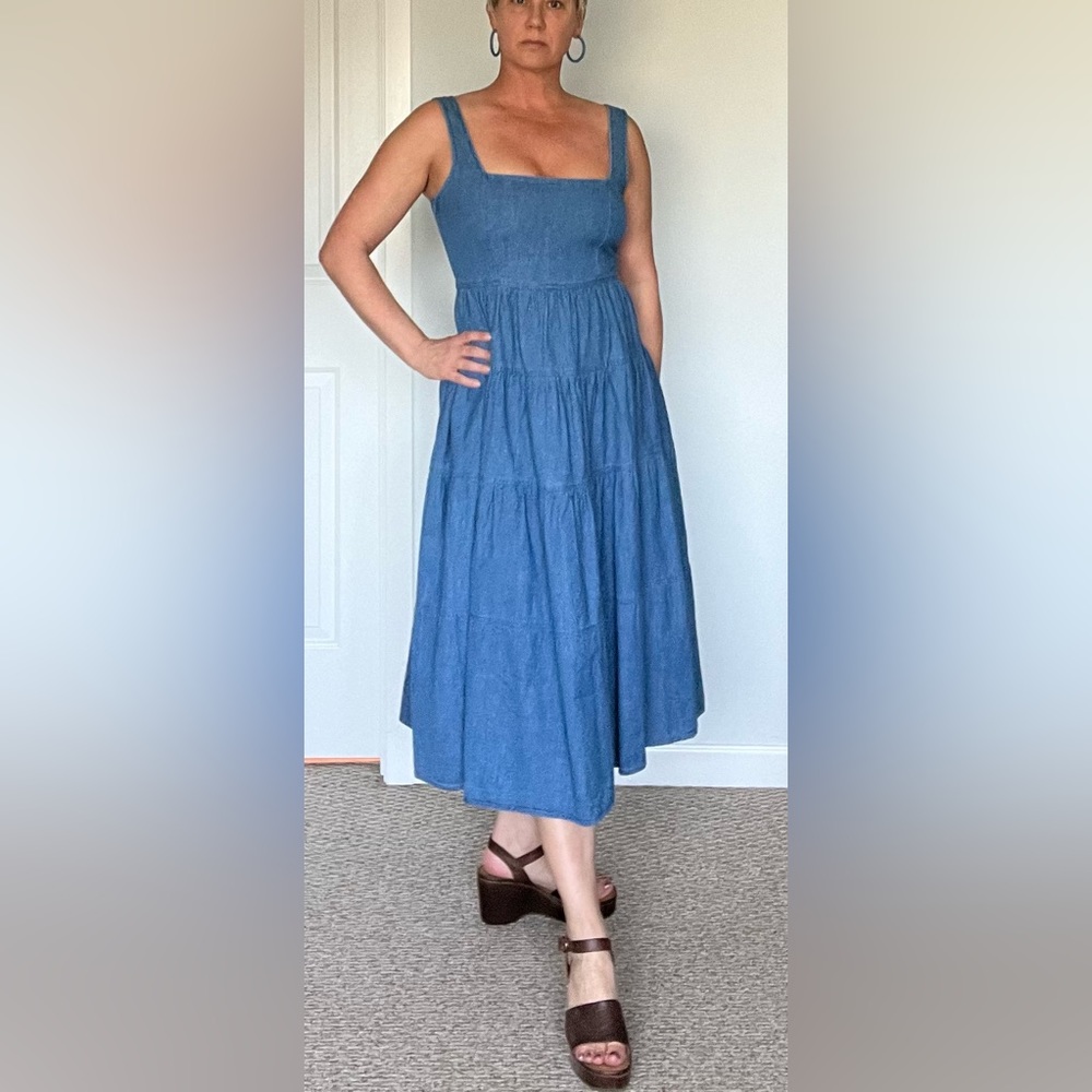 J Crew denim tiered maxi dress size 8